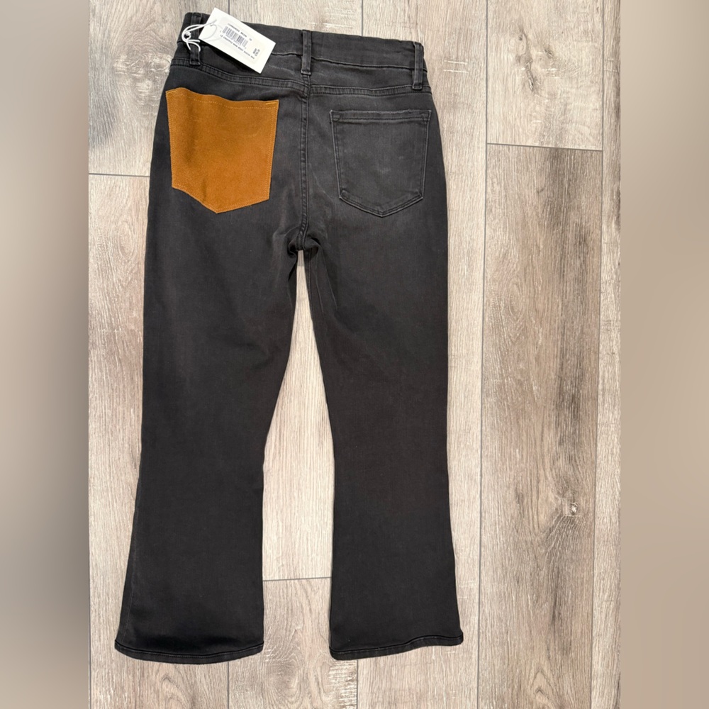 Frame Denim Le Cropped Mini Boot Suede Mix Black and Brown Boot Cut Jeans sz 26